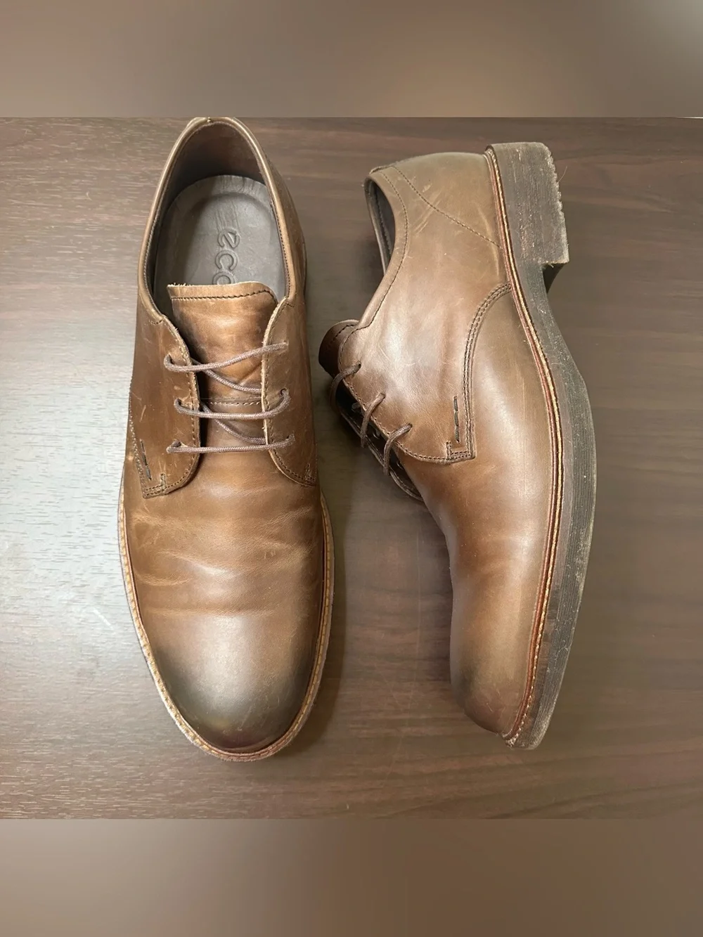 ECCO Kenton Vintage Brown Leather Plain Toe Lace-up Derby Oxford Men's Shoes 11